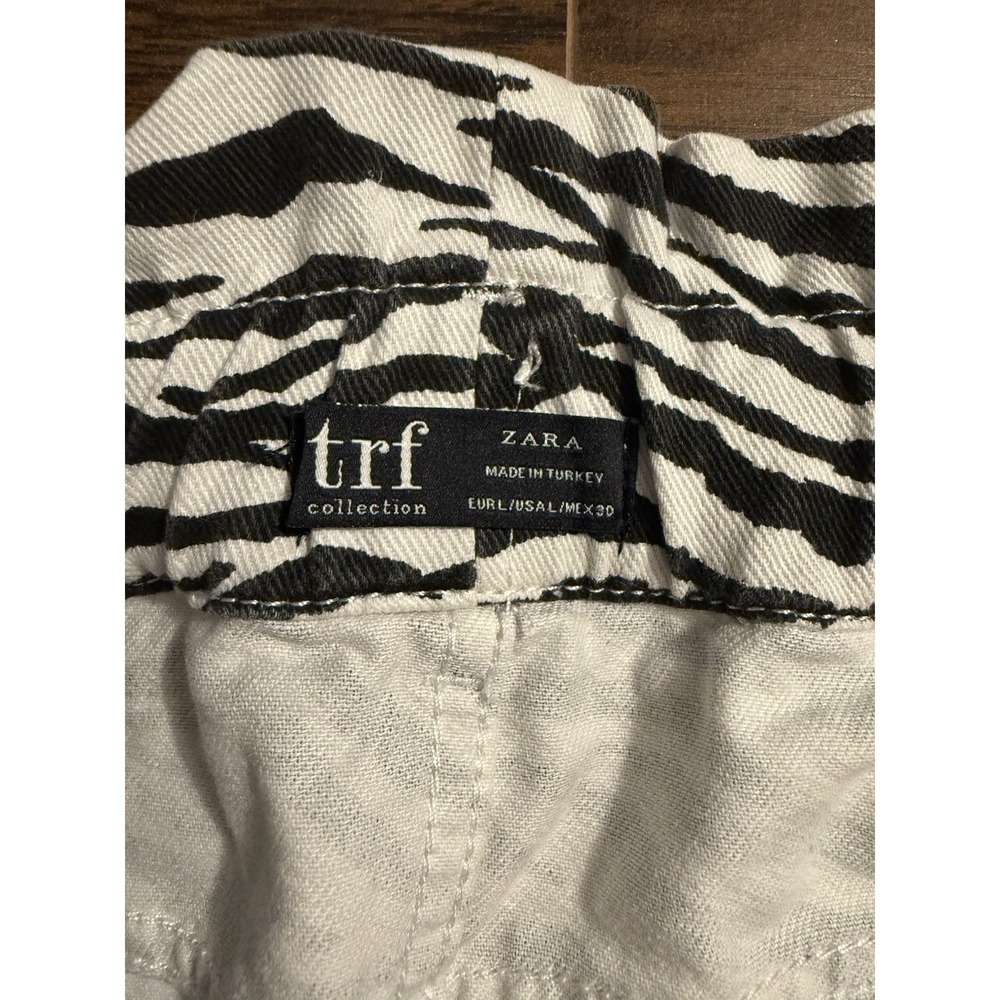 Zara TRF Zebra Print Mini Skirt Size L High Waist Denim Animal Print Jean Skirt - Picture 5 of 11